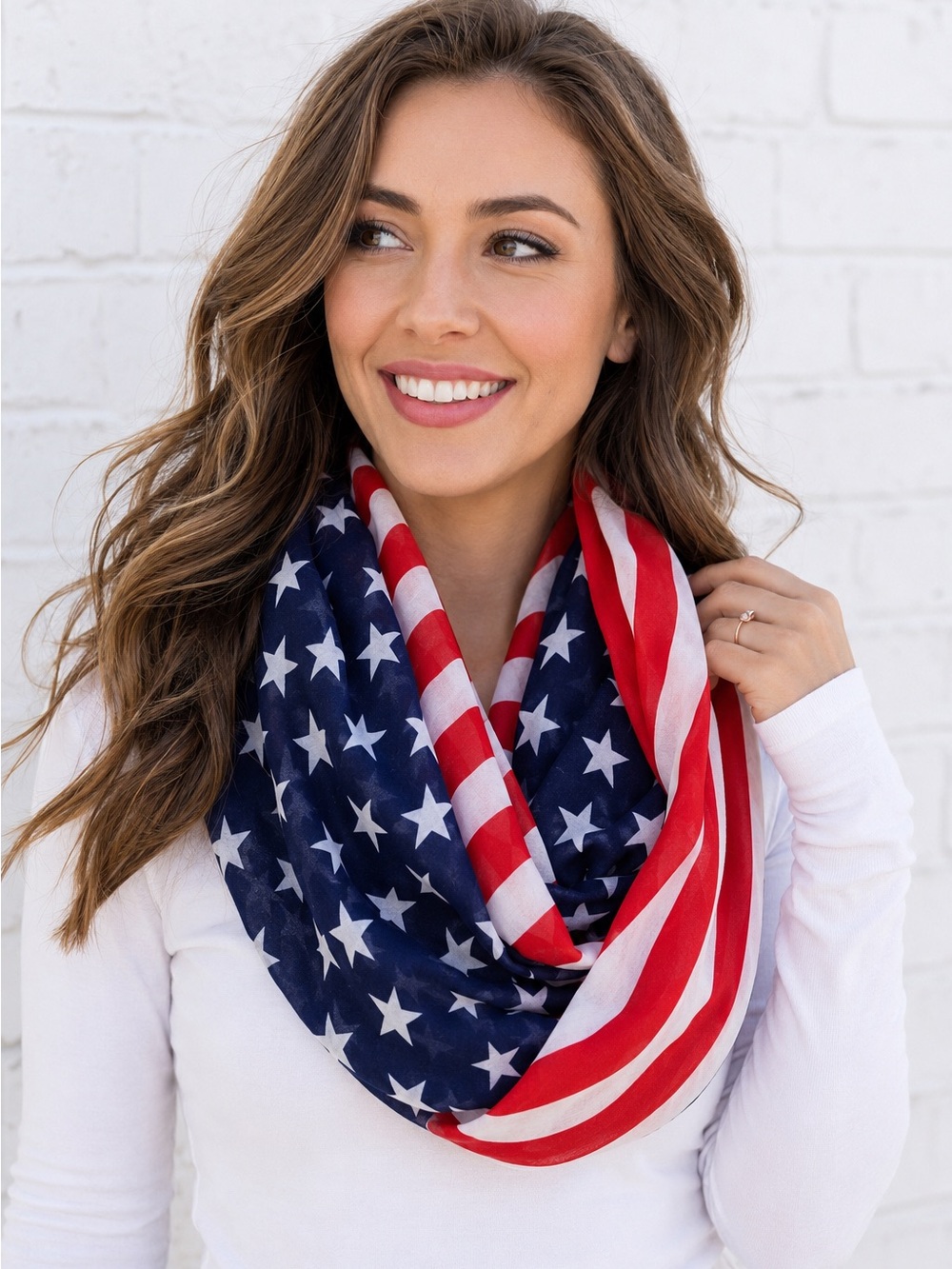 American Flag Infinity Scarf Patriotic Stars & Stripes Lightweight Loop Scarf - Picture 6 of 6